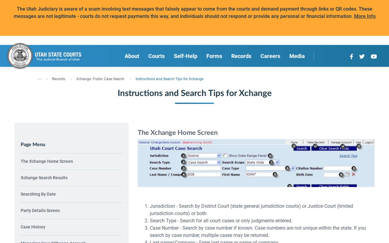 Spanish Fork resident lookup court search fields